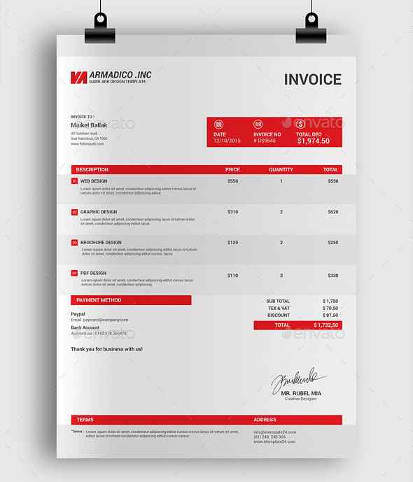 Профессиональный счет. Дизайн инвойса. Mobile Invoice Design. Инвойс за дизайнерскую работу. Mail Invoice Design.